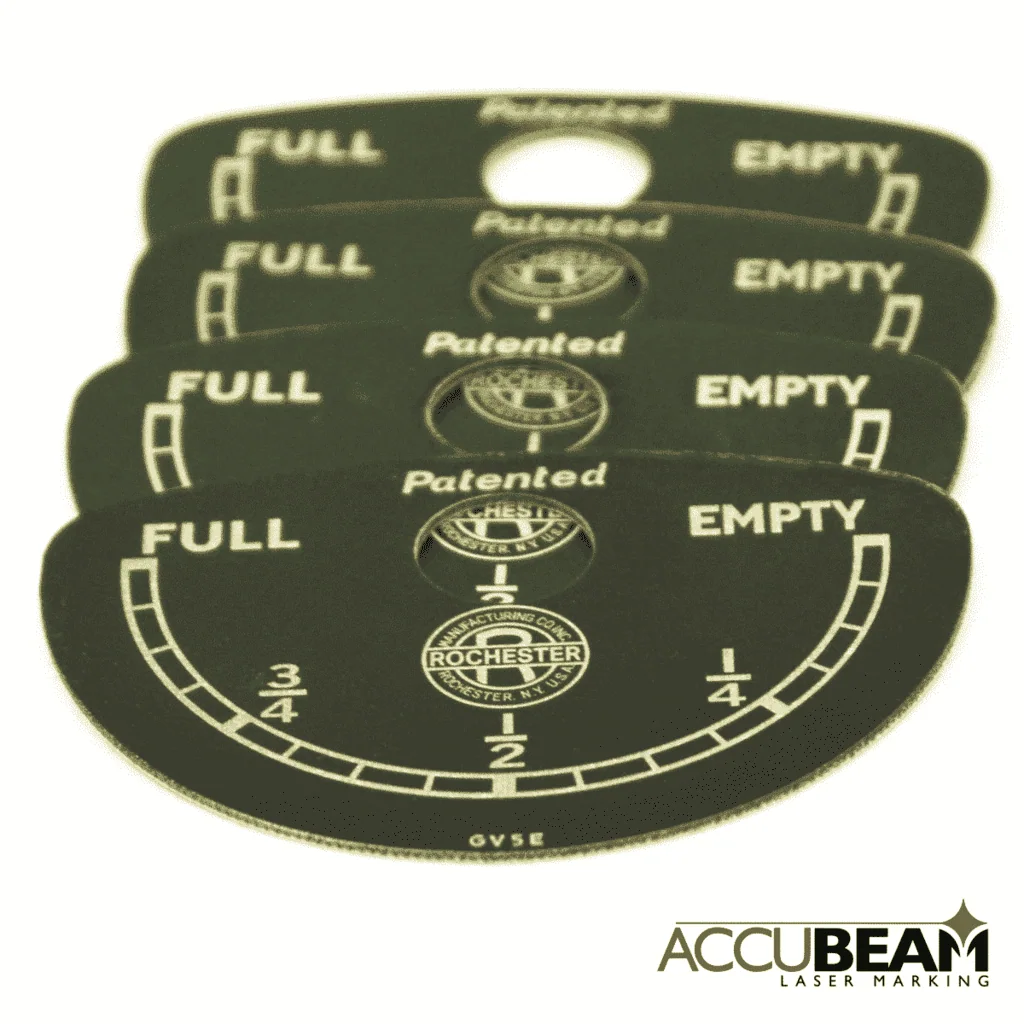 Laser Cut and Engraved Antique Fuel Gauges Rochester Manufacturing